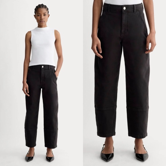 NWT Everlane The Utility Barrel Pant Jean 2 Black Cotton Twill High Rise - Picture 1 of 12